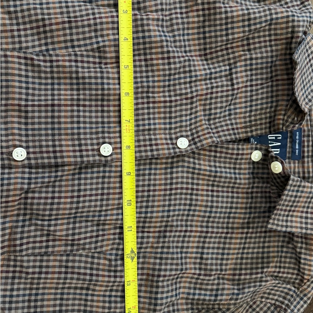 GAP Women’s XS Fitted Cropped Plaid Cotton Button-Up Shirt Brown Blue Beige - Picture 8 of 8